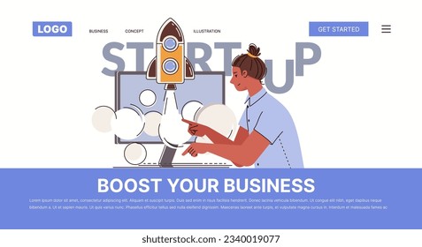 Business success strategy. Creative conceptual symbol. Banner Launch product on market. Vector characters flat cartoon illustration.