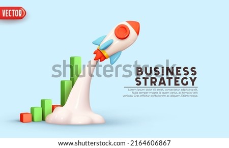 Business success strategy. Marketing time. Spaceship launch. Rocket 3d icon. Realistic creative conceptual symbol. Exchange Finance markets trader. Banner Launch product on market. vector illustration