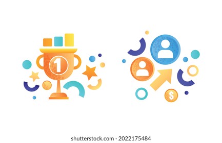 Business Success Symbols Set, Management, Strategy, Marketing Signs Flat Vector Illustration
