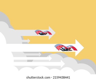 Business success and targets achievement concept. businessman with money wings take off and fly to the sky, power and energy of money
