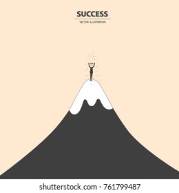 Business success vector concept. Businessman standing on top of mountain with flag. Eps10 vector illustration.