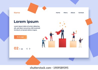 Business success vector illustration. People standing on podium, people supporting them. Business result concept.Vector illustration can be used for topics like competition, achievement, success
