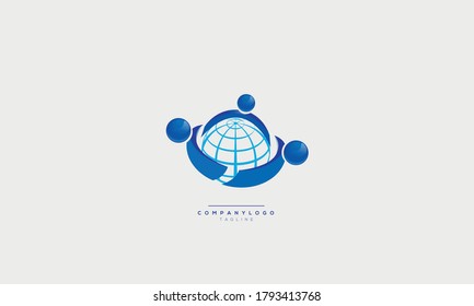 Business Success vector logo concept. Illustration with people silhouette and globe symbol. This logo could be used for successful businesses and service, social network, partnership, teamwork