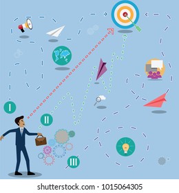 Business success,businessman focus his goal but have many way to walk - Vector Illustrator