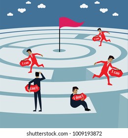 Business success,businessman running on top of the mezz for success - Vector, Illustration