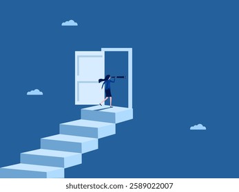 Business Success.Businesswoman Goes to the Open Door