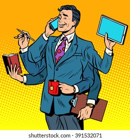 Business successful businessman multitasking