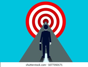 Business Successful concept. Businessman walk on the street go to goal. modern ideas And to achieve higher. Reach the target. Cartoon, vector illustration. paper art