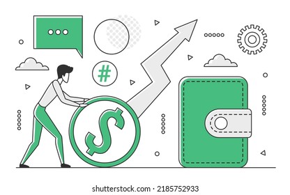 Business successful revenue growth. Gaining profit and increasing financial income vector monocolor illustration