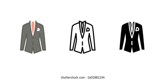 Business Suit apparel clothes icon. Apparel flat, silhouette, line vector illustration on white background