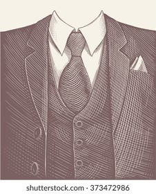 Business suit. Hand drawn engraving. Vector vintage illustration. Isolated on color background. 8 EPS