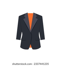 Business suit icon, formal black blazer for men, flat vector illustration