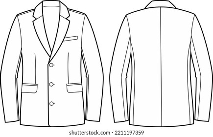 La chaqueta de traje de los hombres. Delante y atrás. Ilustración vectorial.