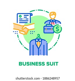 Business Suit Vector Icon Concept. Business Costume For Meeting And Signing Agreement, Businessman Clothes Wearing For Office Work And Conference. Manager Formal Wear Color Illustration