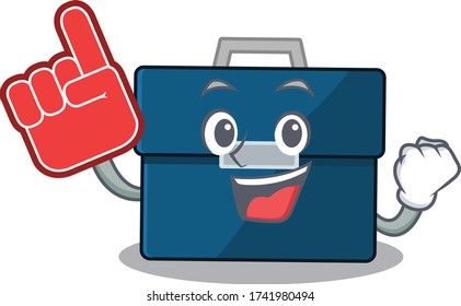Business suitcase in cartoon drawing character design with Foam finger