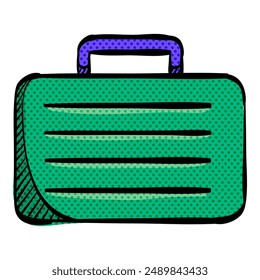 Business suitcase halftone icon hand drawn color vector illustration