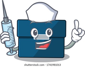 Business suitcase humble nurse mascot design with a syringe