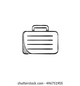 Business suitcase icon in doodle sketch lines. Office document store