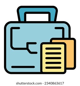 Business suitcase icon outline vector. Study case. Research learn color flat