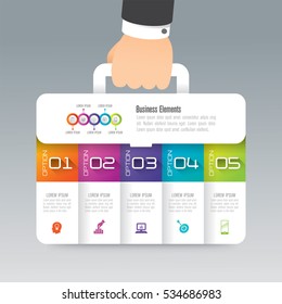 Business suitcase infographic design vector and marketing icons can be used for workflow layout, diagram, annual report, web design. Business concept with 5 options, steps or processes.