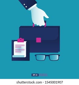 Business Suitcase and office stationery elements. Analyze  Business Concept Vector Illustration 