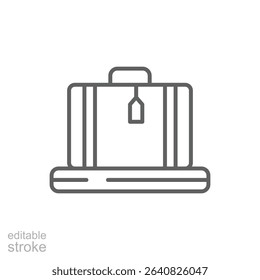 Business Suitcase on Conveyor Belt Icon Thin Line Outline Style Editable Stroke for Travel or Transport Concept
