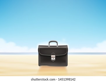 Business suitcase at sunny beach. Vector illustration