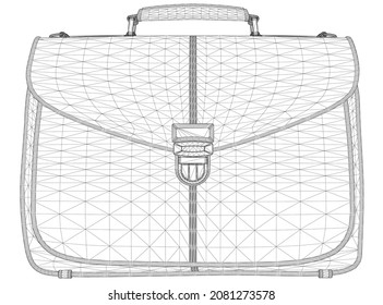 Business suitcase wireframe from black lines isolated on white background. Front view. 3D. Vector illustration