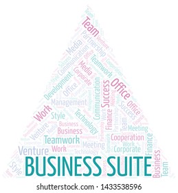Business Suite word cloud. Collage made with text only.