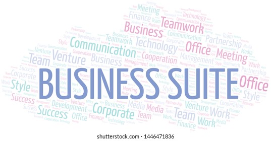 Business Suite word cloud. Collage made with text only.
