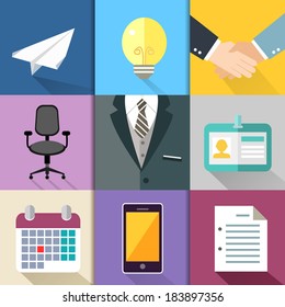 Business suits icons set with bulb handshake chair mobile phone vector illustration