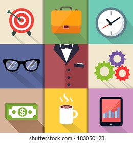 Business suits, Icons set of target with arrow briefcase clock cogs and gears vector illustration