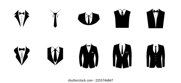 Business suits with tie set. Stylish professional tuxedo clothing for business presentations and conferences with visits to elite clubs and vector restaurants