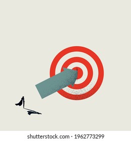 Business superhero hits target vector concept. Symbol of success, achievement, goals. Minimal eps10 illustration.