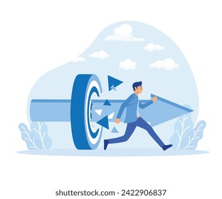 Business superhero rushing towards target, business concept goals and success. flat vector modern illustration 