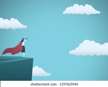 Business superhero vector concept with business woman as visionary. Symbol of business vision, success, motivation, leadership. Eps10 vector illustration.