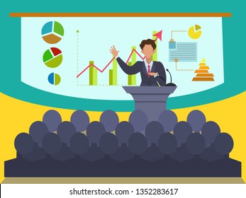 Business Supervisor Explaining About Business Performance With A Graph Showing Growth To Show With Attendees