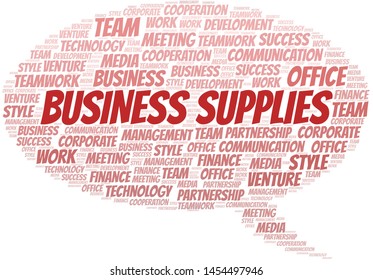 Business Supplies word cloud. Collage made with text only.