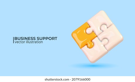 Business support abstract concept. Realistic 3d design. Trendy yellow and blue colors. Design in cartoon style. Vector illustration