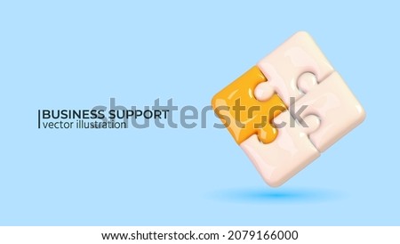 Business support abstract concept. Realistic 3d design. Trendy yellow and blue colors. Design in cartoon style. Vector illustration