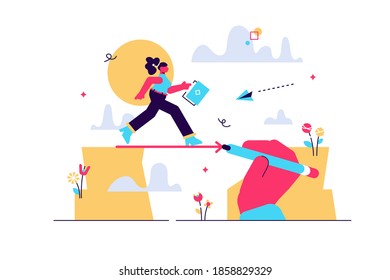 Business support and assistance to overcome problems tiny persons concept. Partnership hand help to get over crisis or potential bankruptcy with loan, grant or solution advice vector illustration.