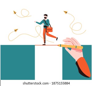 Business support and assistance to overcome problems tiny persons concept. Partnership hand help to get over crisis or potential bankruptcy with loan, grant or solution advice vector illustration.