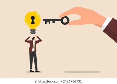 Business support or assistance in resolving issues, removing roadblocks in the workplace or providing a key to unlock business concepts. Businessmen view ideas as keyholes where a helpful hand holds t