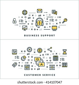 Business Support and Customer Service. Vector Flat Thin Line Illustration for Website Banner or Header. Flat Line Icons and Geometric Design Elements