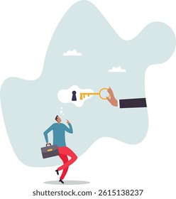 Business support or help to solve problem, clear and unblock work obstacle or key to unlock business idea.character for design.