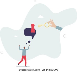 Business support or help to solve problem, clear and unblock work obstacle or key to unlock business idea concept. character life .