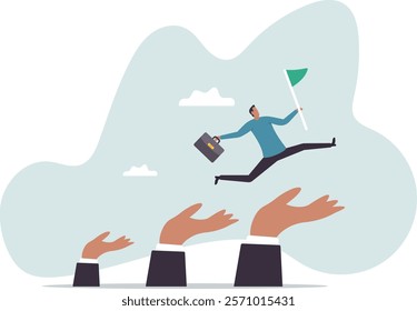 Business support or mentorship to assist employee to success, helping hand or encouragement for teammate to achieve business goal,business concept.flat character.