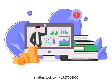Business Support Online Consultation on Quarantine. Virtual Assistant, Lawyer, Entrepreneur Consultant in Protective Facemask Hold Folder on Laptop Screen. Coin, Contract Signing. Covid19 Outbreak