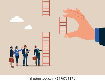 Business support to reach career target. Helping hand to connect and reach higher. Flat vector illustration