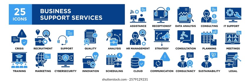 Business Support Services icon collection set. Containing design support, service, business, call, center, customer, tech, technology	